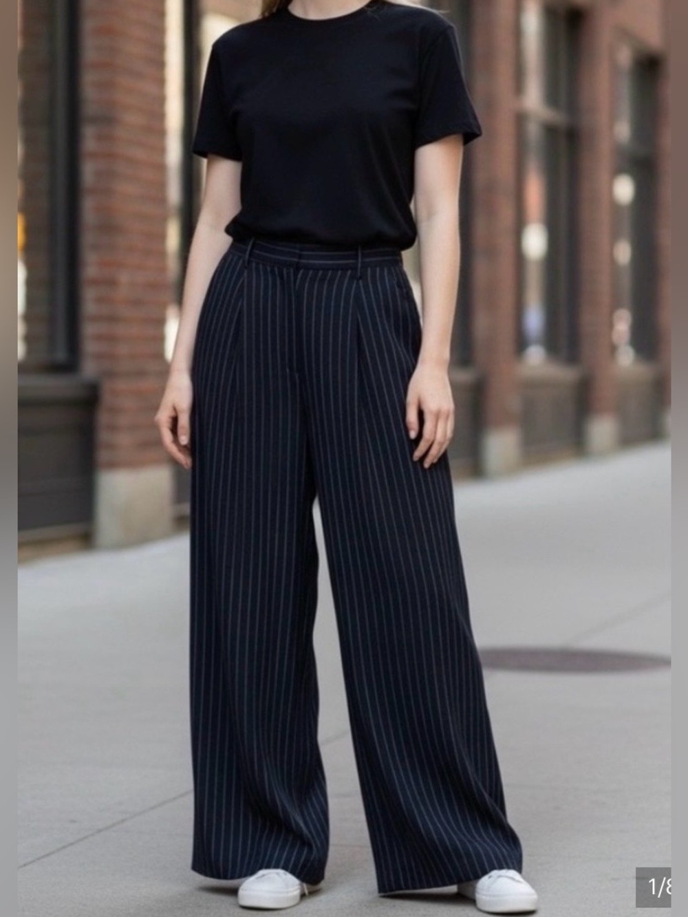A&F Navy Pin striped Tailored Brushed Suiting Wide leg pant Size XS